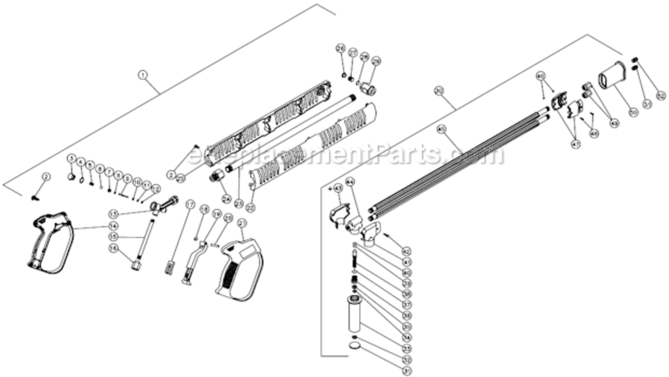 Gun/Wand And Adjustable Pressure Dual Lance Diagram and Parts List for HSP-2003-1MGV  Mi-T-M Pressure Washer