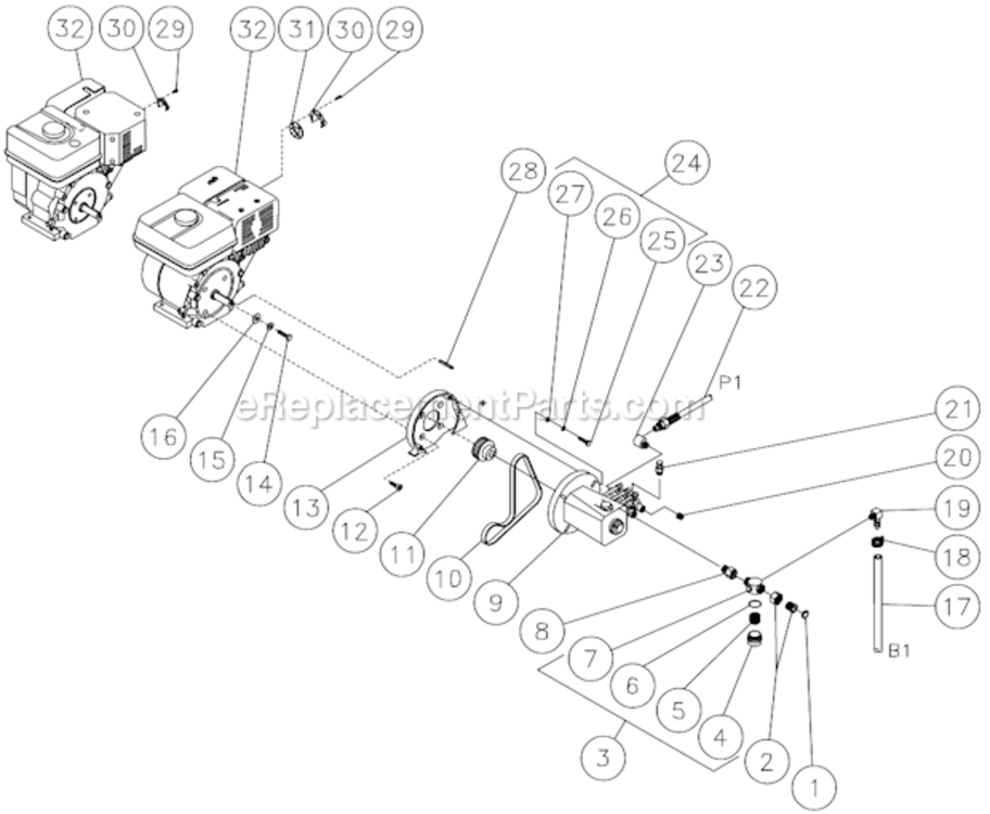 Engine/Pump Assembly Before S/N 15012067 Diagram and Parts List for HSP-2003-1MGV  Mi-T-M Pressure Washer