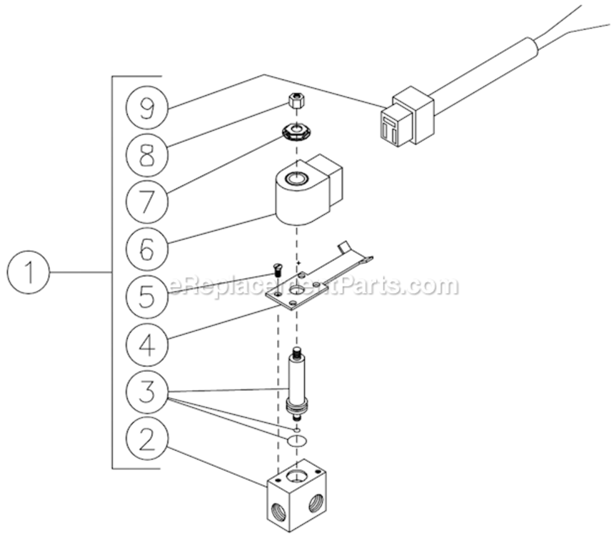 Fuel Solenoid Diagram and Parts List for HSP-2003-3MGH  Mi-T-M Pressure Washer