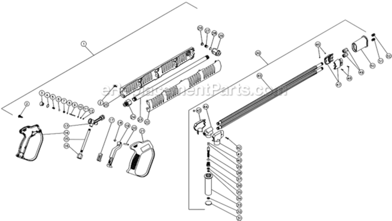 Gun/Wand And Adjustable Pressure Dual Lance Diagram and Parts List for HSP-2003-3MGH  Mi-T-M Pressure Washer