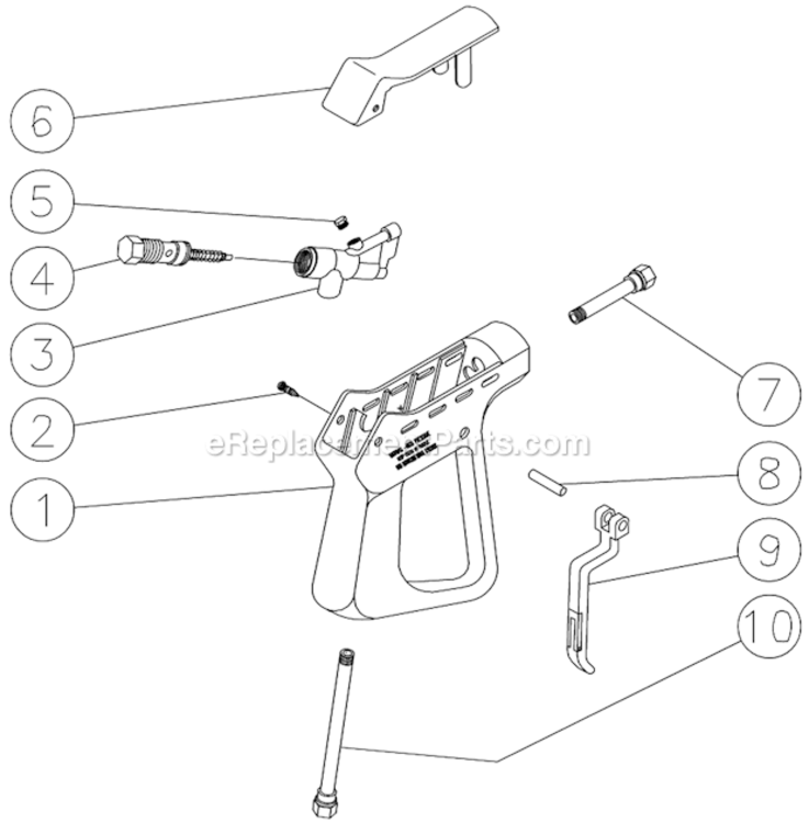 Gun Assembly Diagram and Parts List for HSP-2003-3MGH  Mi-T-M Pressure Washer