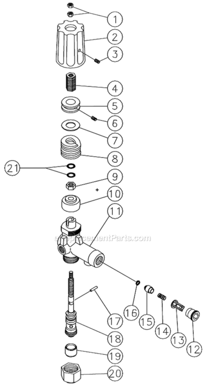 Unloader Diagram and Parts List for HSP-2003-3MGH  Mi-T-M Pressure Washer