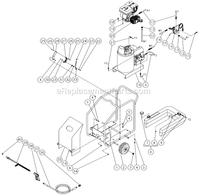 Frame Assembly After S/N 15010743 Diagram and Parts List for HSP-2003-3MGV  Mi-T-M Pressure Washer