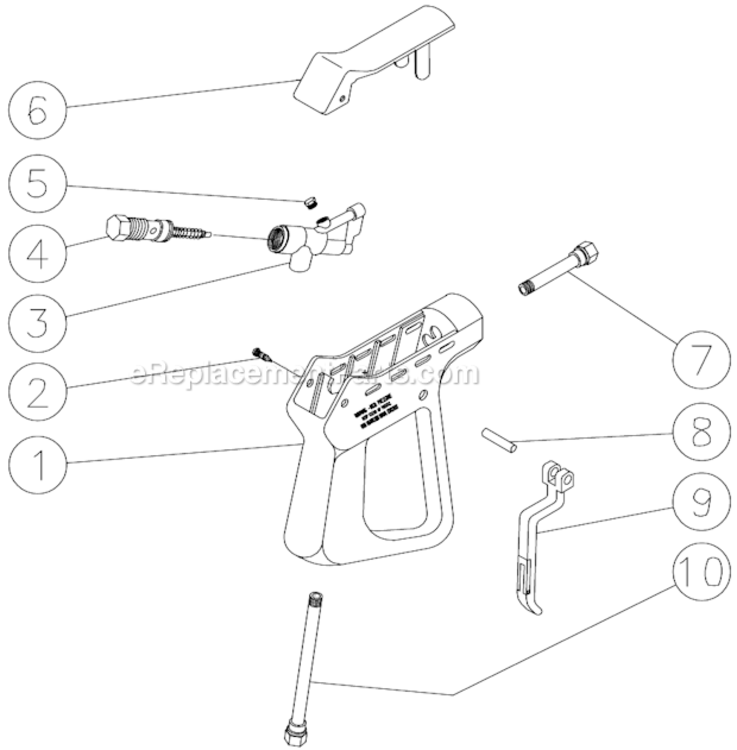 Gun Assembly Diagram and Parts List for HSP-2003-3MGV  Mi-T-M Pressure Washer