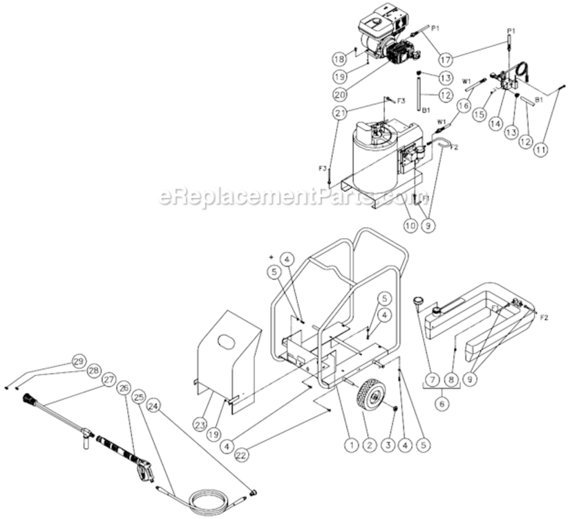 Frame Assembly Before S/N 15010743 Diagram and Parts List for HSP-2003-3MGV  Mi-T-M Pressure Washer
