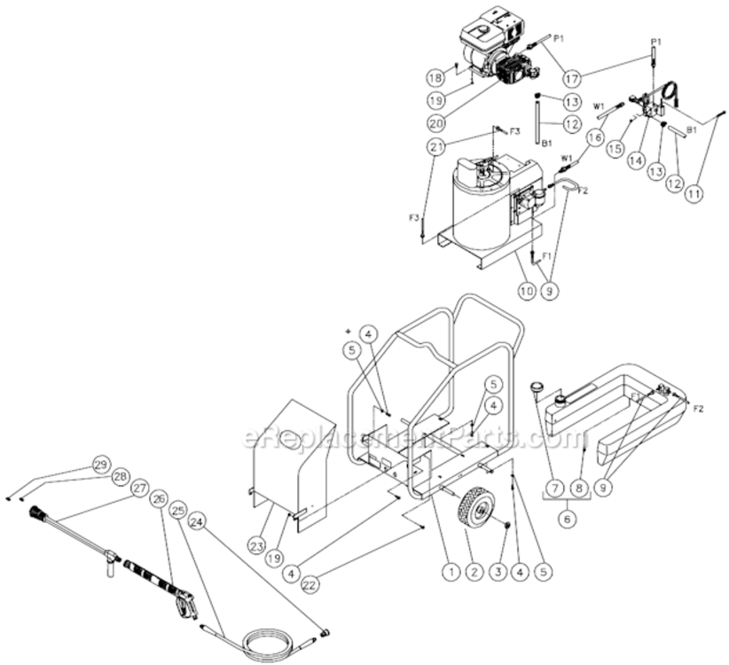 Frame Assembly Before S/N 15010743 Diagram and Parts List for HSP-2403-3MGH  Mi-T-M Pressure Washer