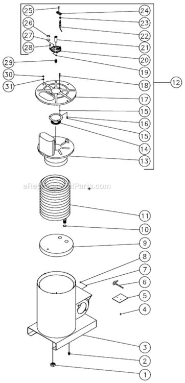 Boiler Assembly Diagram and Parts List for HSP-2403-3MGR  Mi-T-M Pressure Washer