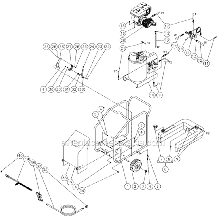 Frame Assembly After S/N 15010743 Diagram and Parts List for HSP-2403-3MGR  Mi-T-M Pressure Washer