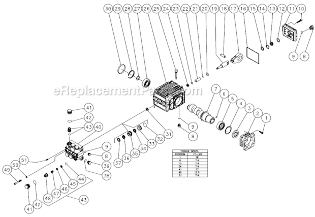 High Pressure Pump Diagram and Parts List for HSP-2403-3MGR  Mi-T-M Pressure Washer