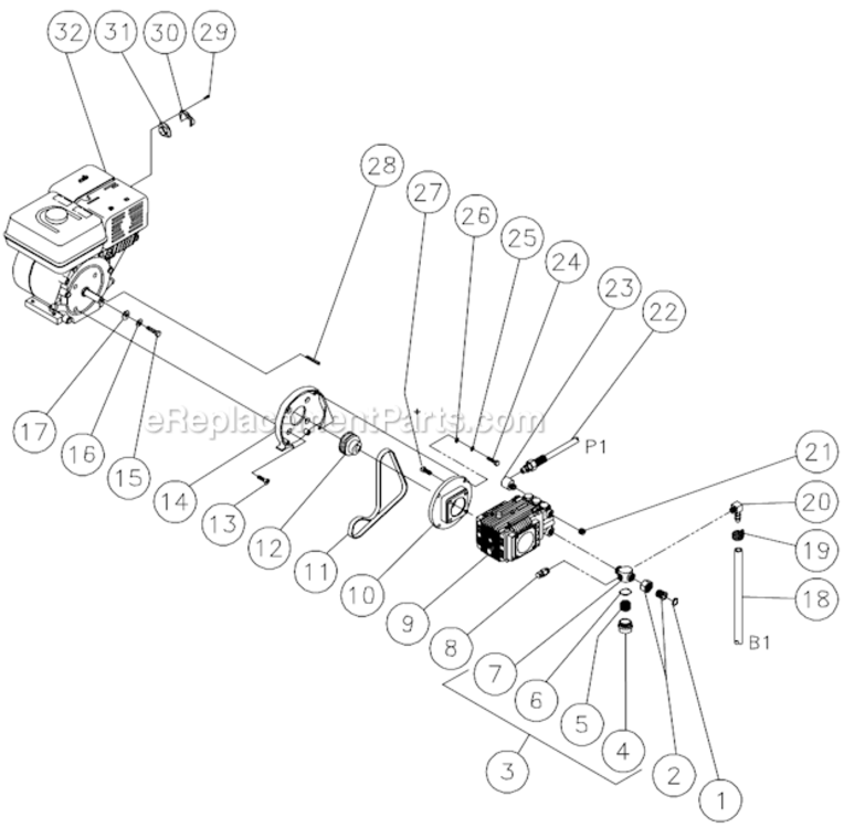 Engine/Pump Assembly Diagram and Parts List for HSP-2403-3MGR  Mi-T-M Pressure Washer