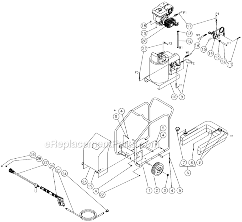 Frame Assembly Before S/N 15010743 Diagram and Parts List for HSP-2403-3MGR  Mi-T-M Pressure Washer