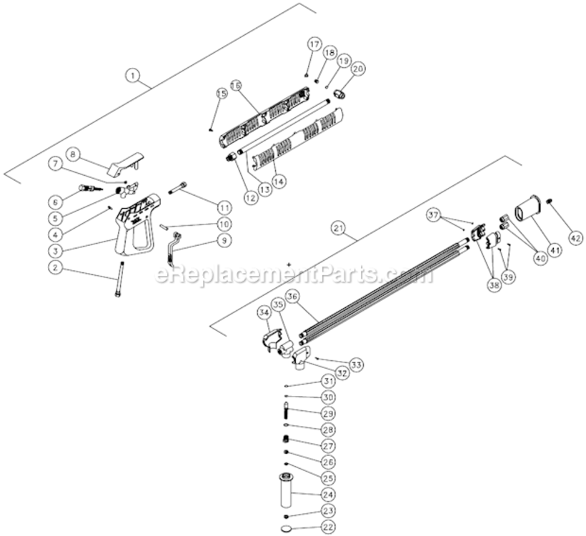 Gun/Wand And Adjustable Pressure Dual Lance Diagram and Parts List for HSP-3003-3MGH  Mi-T-M Pressure Washer