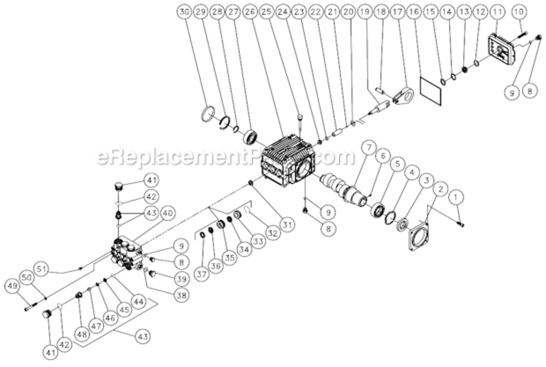 Pump Assembly Diagram and Parts List for HSP-3003-3MGH  Mi-T-M Pressure Washer