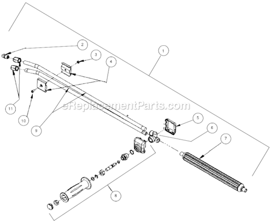 Dual Lance Assembly Diagram and Parts List for HSP-3003-3MGH  Mi-T-M Pressure Washer