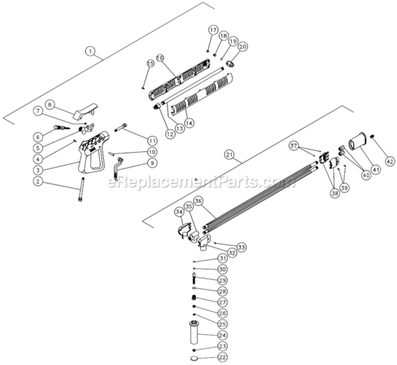 Gun/Wand And Adjustable Pressure Dual Lance Diagram and Parts List for HSP-3003-3MGR  Mi-T-M Pressure Washer