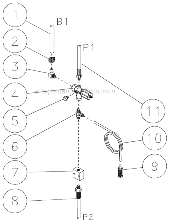 Unloader/Manifold Assembly Diagram and Parts List for HSP-3003-3MGR  Mi-T-M Pressure Washer