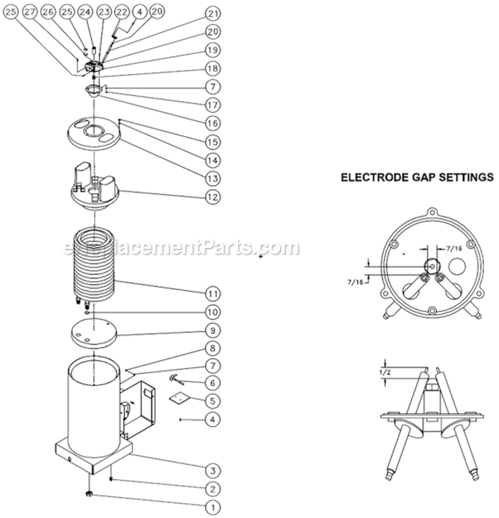 Boiler Assembly Diagram and Parts List for HSP-3004-1MGV  Mi-T-M Pressure Washer