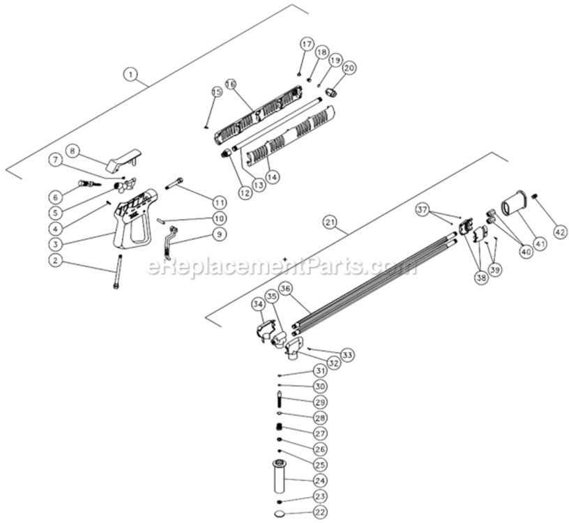 Gun/Wand And Adjustable Pressure Dual Lance Diagram and Parts List for HSP-3004-1MGV  Mi-T-M Pressure Washer