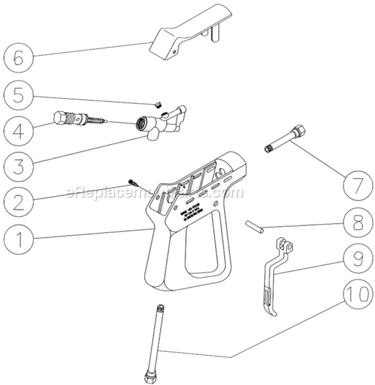 Gun Assembly Diagram and Parts List for HSP-3004-1MGV  Mi-T-M Pressure Washer