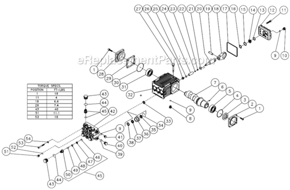 Pump Assembly Diagram and Parts List for HSP-3004-3MGH  Mi-T-M Pressure Washer