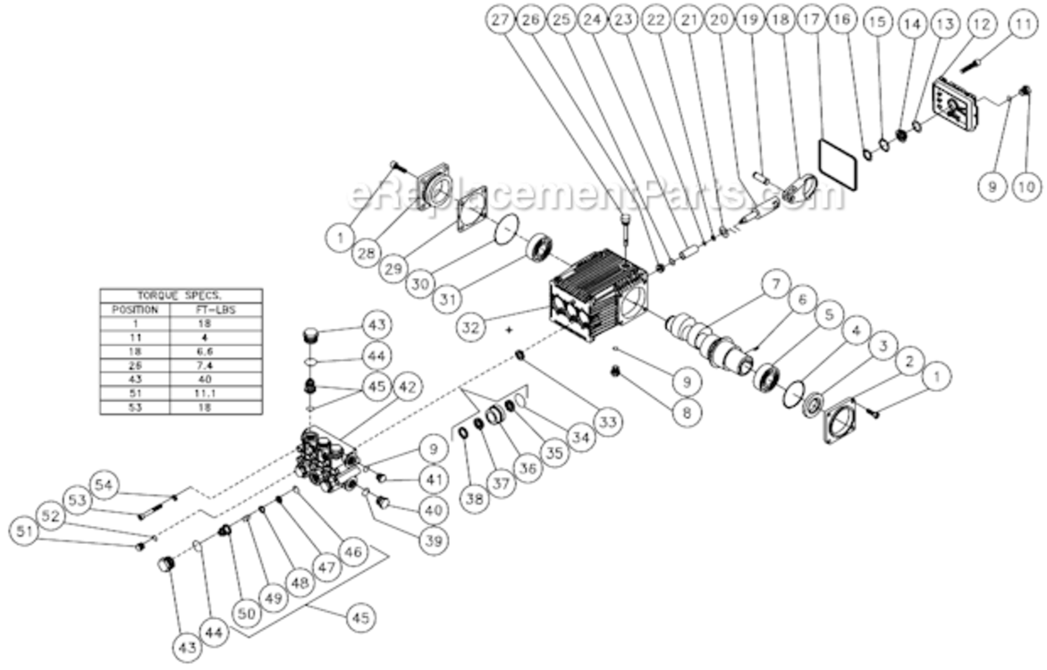 Pump Assembly Diagram and Parts List for HSP-3004-3MGV  Mi-T-M Pressure Washer