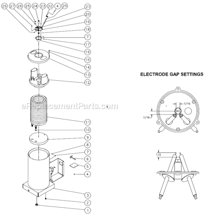Boiler Assembly Diagram and Parts List for HSP-3504-1MGH  Mi-T-M Pressure Washer