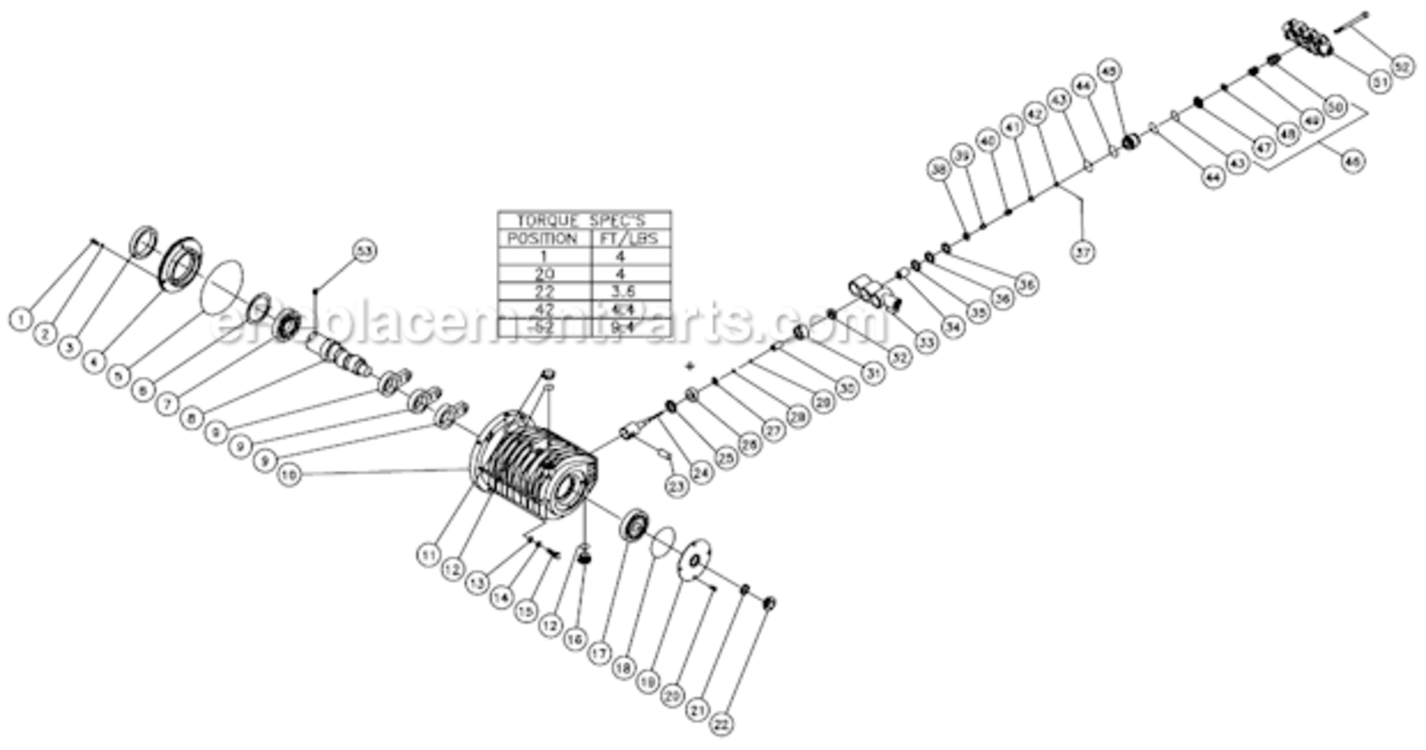 High Pressure Pump Diagram and Parts List for HSP-3504-1MGH  Mi-T-M Pressure Washer