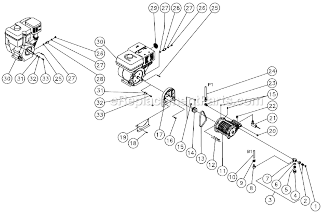 Engine/Pump Assembly Diagram and Parts List for HSP-3504-1MGH  Mi-T-M Pressure Washer