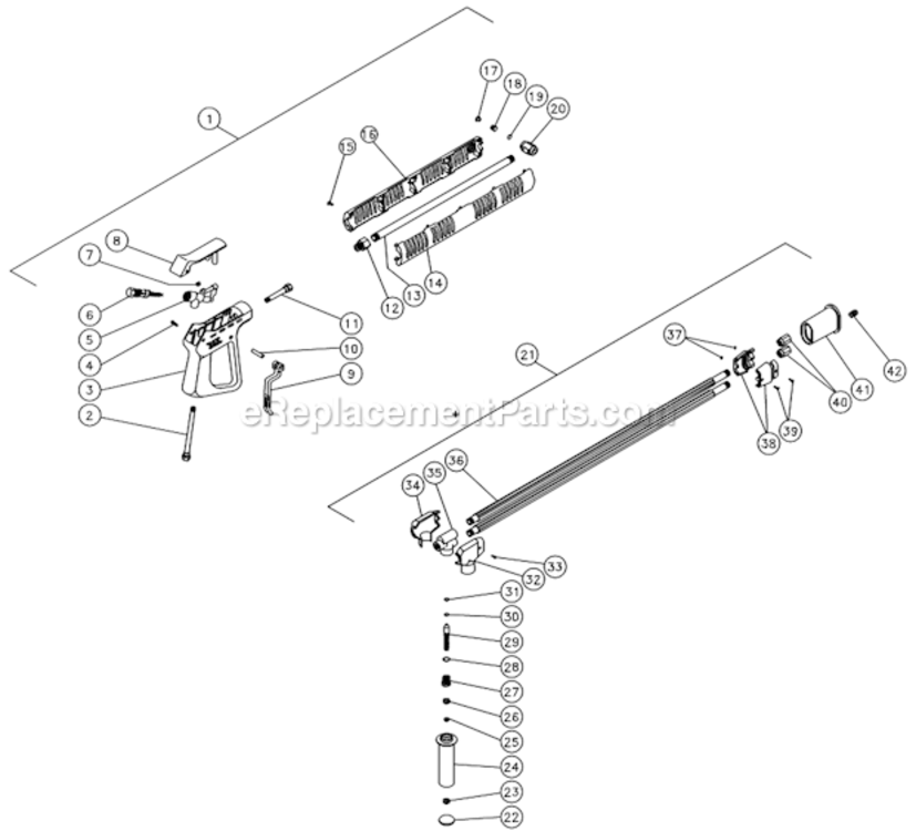 Gun/Wand And Adjustable Pressure Dual Lance Diagram and Parts List for HSP-3504-1MGV  Mi-T-M Pressure Washer