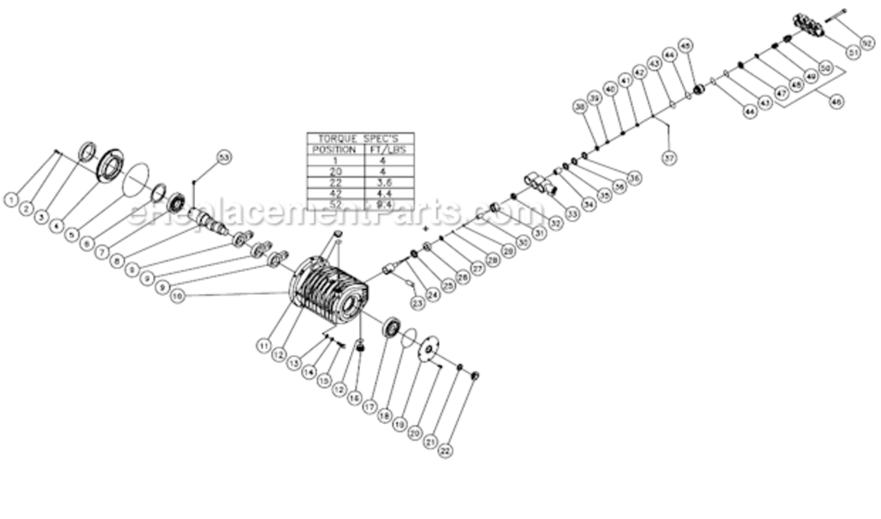 High Pressure Pump Diagram and Parts List for HSP-3504-1MGV  Mi-T-M Pressure Washer