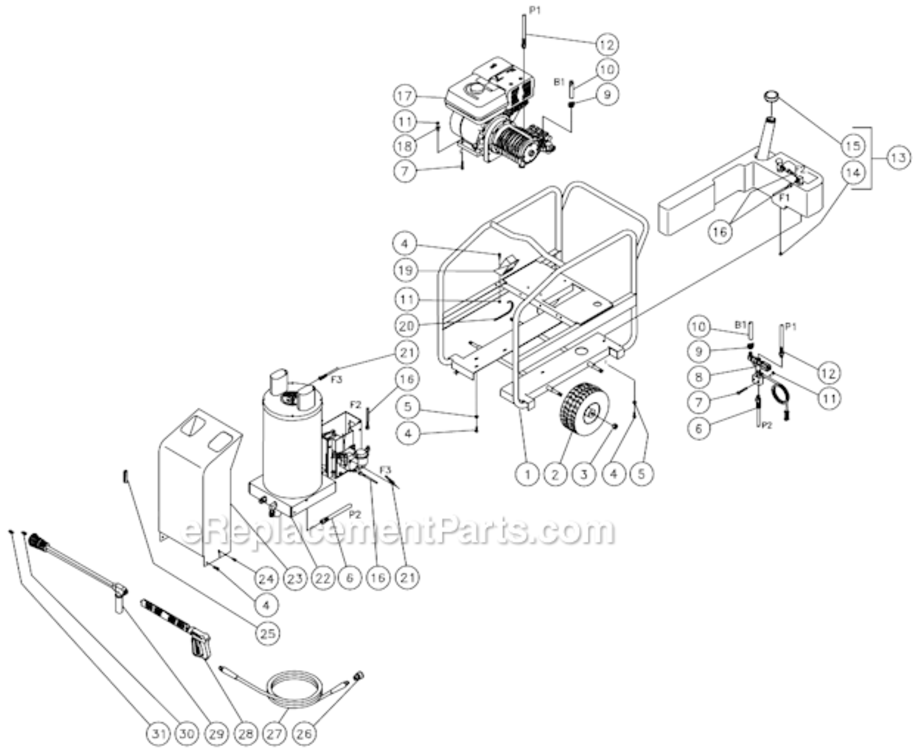 Frame Before S/N 15010743 Diagram and Parts List for HSP-3504-1MGV  Mi-T-M Pressure Washer