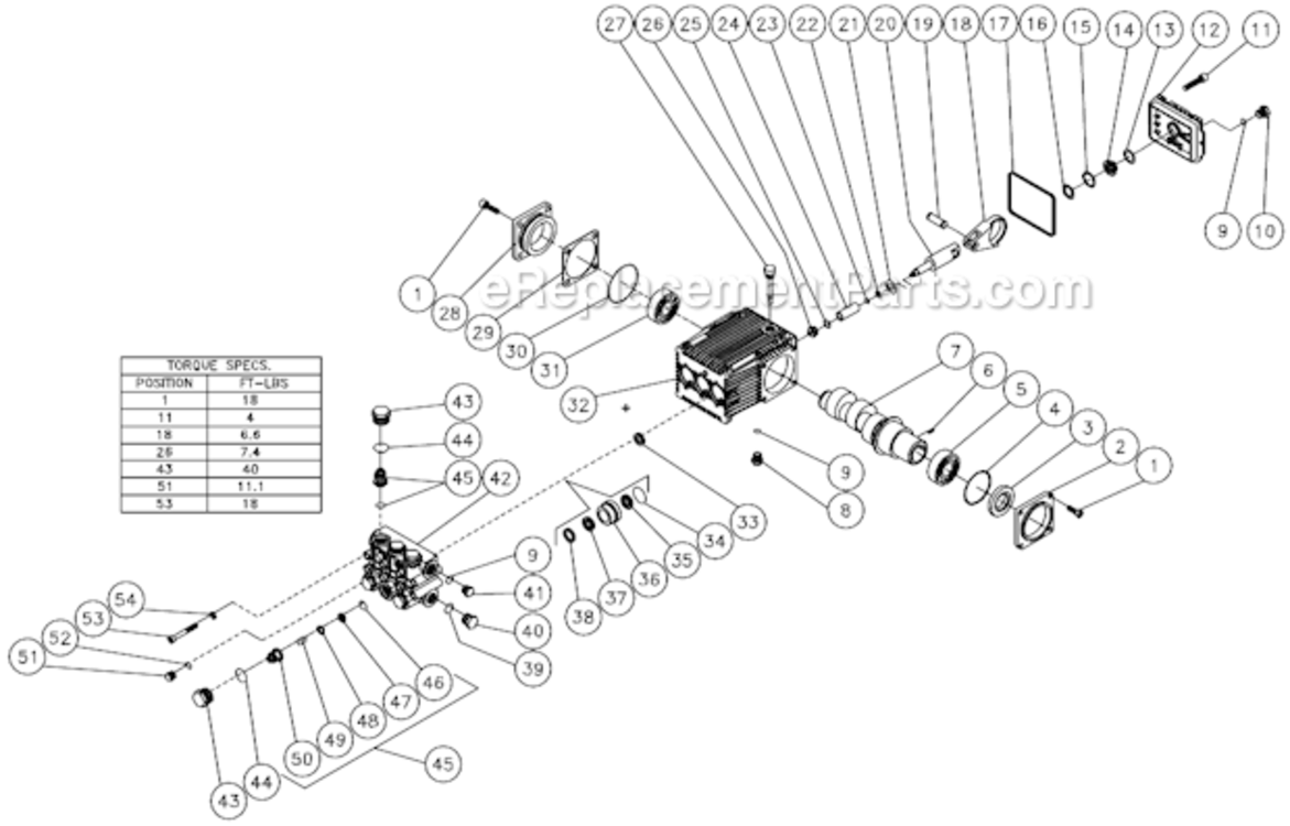 Pump Assembly Diagram and Parts List for HSP-3504-3MGH  Mi-T-M Pressure Washer