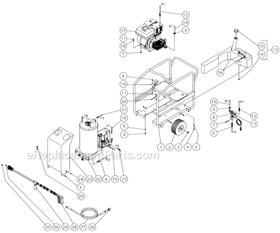 Frame Before S/N 15010743 Diagram and Parts List for HSP-3504-3MGR  Mi-T-M Pressure Washer