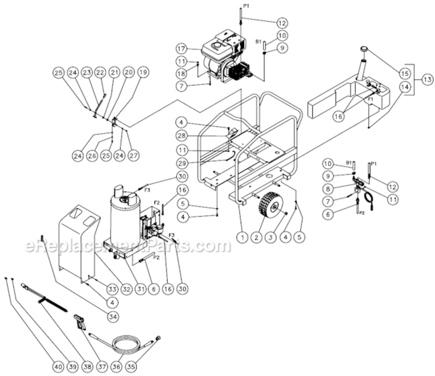 Frame After S/N 15010743 Diagram and Parts List for HSP-3504-3MGR  Mi-T-M Pressure Washer
