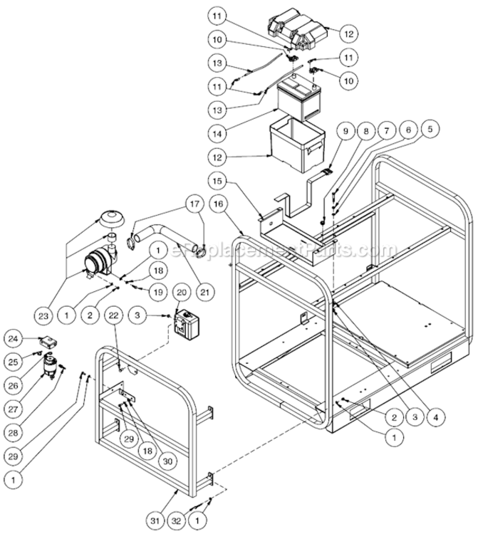 Frame Assembly Diagram and Parts List for HSSERIES  Mi-T-M Pressure Washer