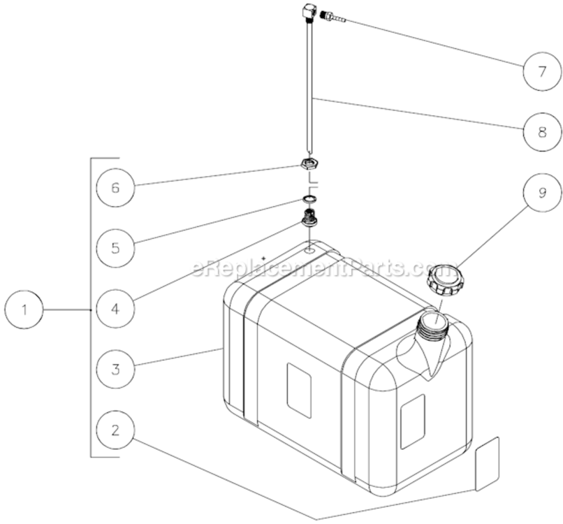 Gas Tank Assembly Diagram and Parts List for HSSERIES  Mi-T-M Pressure Washer