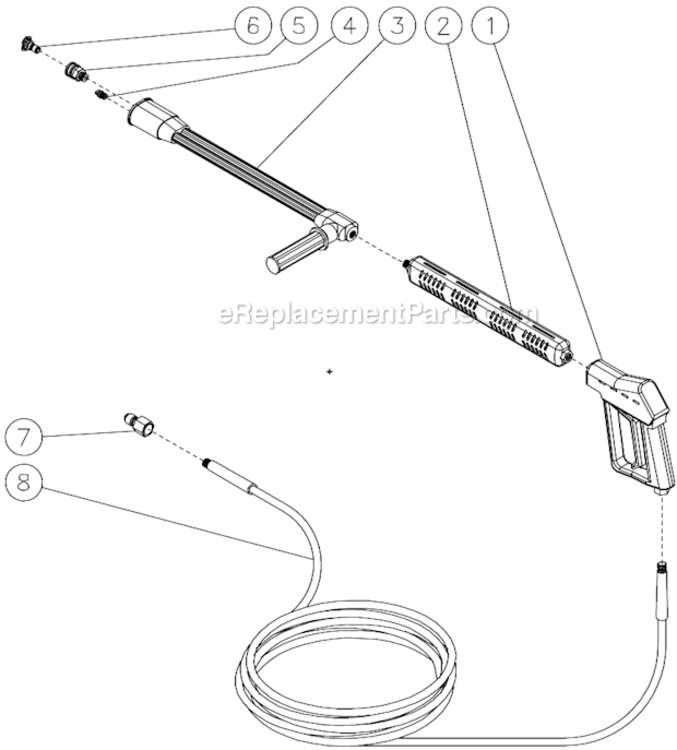 Gun/Wand/Hose Assembly A Diagram and Parts List for HSSERIES  Mi-T-M Pressure Washer