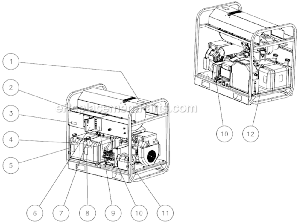 Safety Decal Placement Diagram and Parts List for HSSERIES  Mi-T-M Pressure Washer