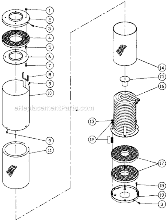 Boiler Assembly Diagram and Parts List for HU-1002-0M12  Mi-T-M Pressure Washer