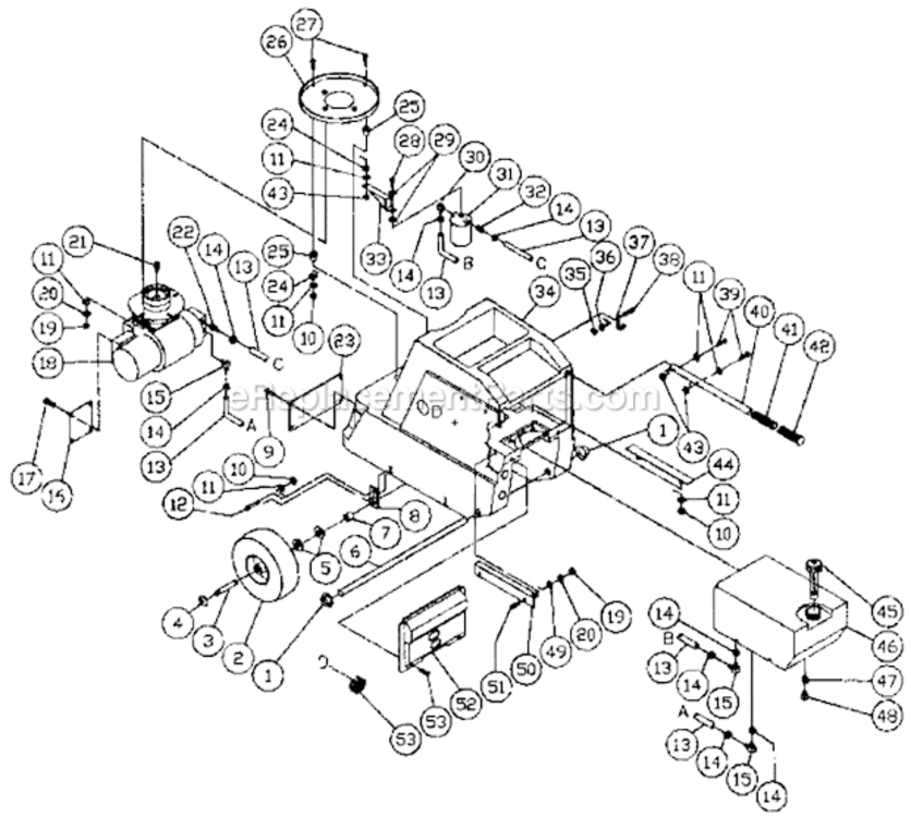 Frame Assembly Diagram and Parts List for HU-1002-0M12  Mi-T-M Pressure Washer