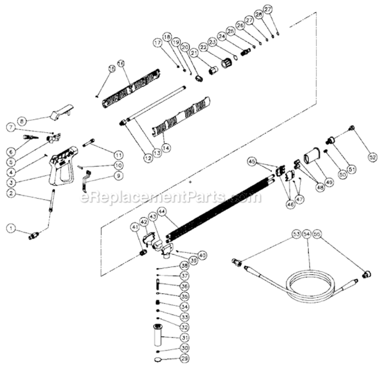 Gun/Wand Assembly Diagram and Parts List for HU-3004-0M11  Mi-T-M Pressure Washer