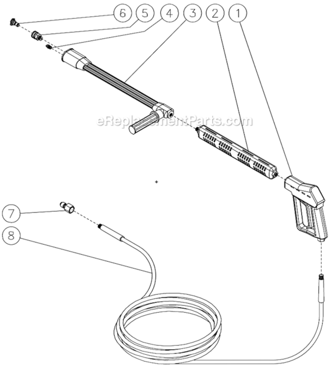 Gun/Wand/Hose Assembly A Diagram and Parts List for HVSSERIES  Mi-T-M Pressure Washer