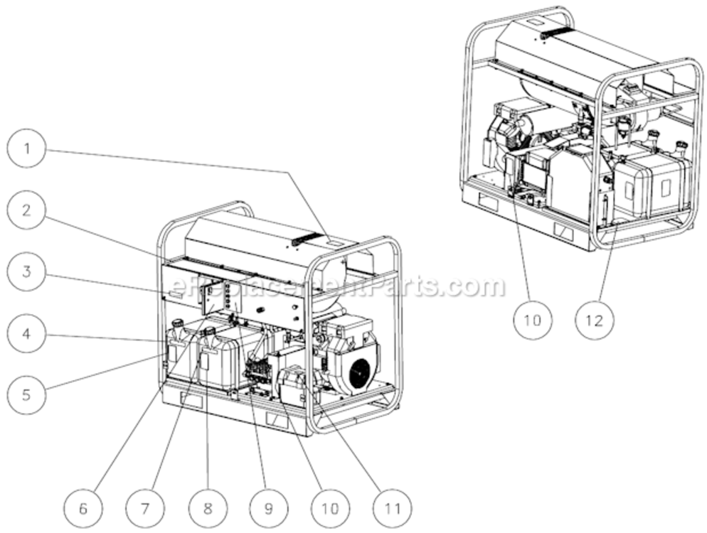 Safety Decal Placement Diagram and Parts List for HVSSERIES  Mi-T-M Pressure Washer