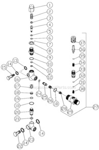Unloader And Detergent Injector Assembly Diagram and Parts List for CD-1502-0MUC  Mi-T-M Pressure Washer