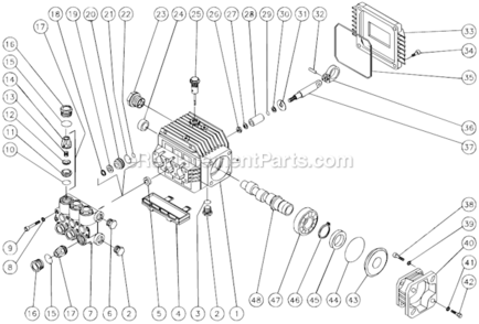 New Unloader And Detergent Injector Assembly Diagram and Parts List for CD-1504-1MVC  Mi-T-M Pressure Washer