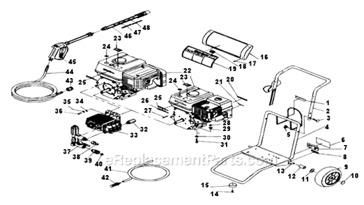 Frame Assembly Diagram and Parts List for CM-2804-0MHC  Mi-T-M Pressure Washer
