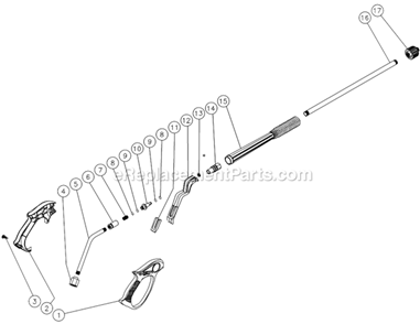 Gun And Wand Assembly Diagram and Parts List for CV-2100-0MBC S/N 10026779-10217672 Mi-T-M Pressure Washer