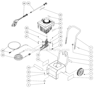Frame Assembly Diagram and Parts List for CV-2300-0MBC  Mi-T-M Pressure Washer