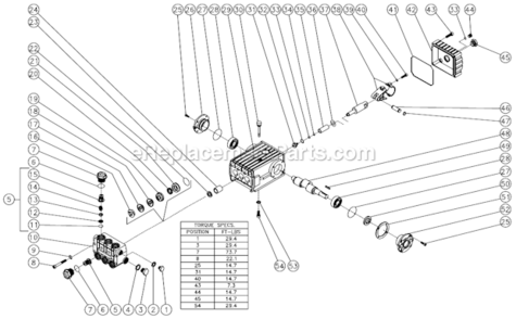 Pump Assembly Diagram and Parts List for CW-2405-4ME1  Mi-T-M Pressure Washer