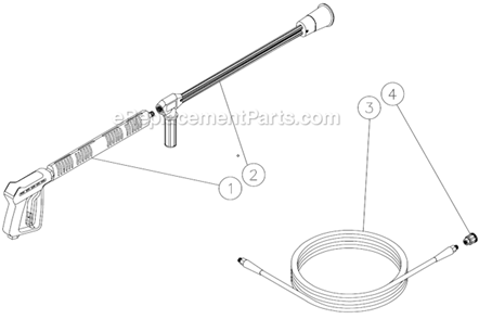 Gun/Lance/Hose Assembly Diagram and Parts List for HSD-3005-0MGV  Mi-T-M Pressure Washer